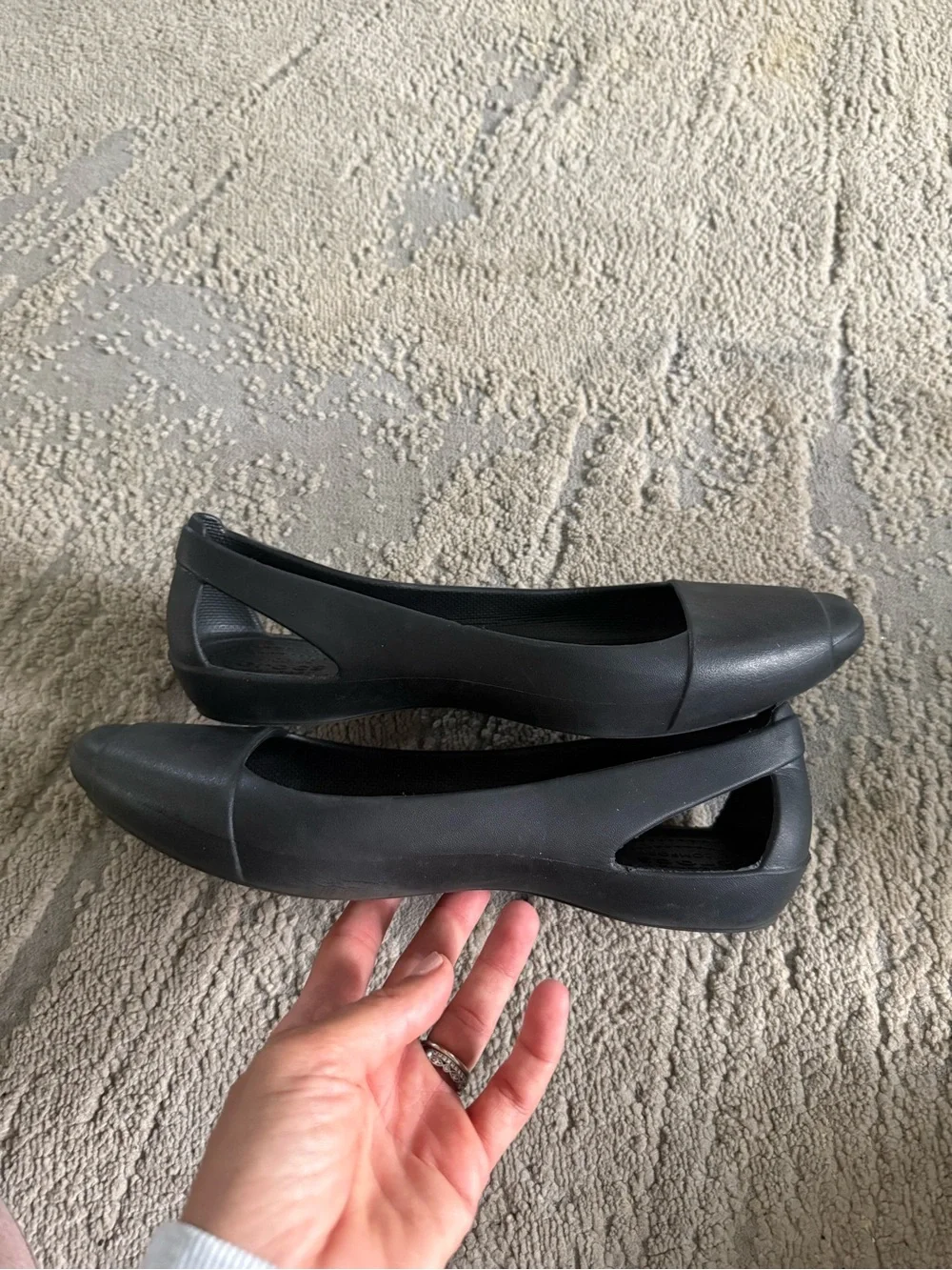 Crocs Black Sienna Ballet Flats Comfort Slip On lightweight cutout 10